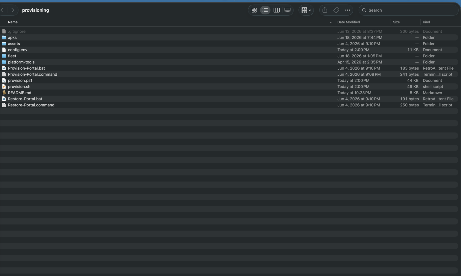 The unzipped provisioning folder showing the Provision-Portal and Restore-Portal files alongside the helper scripts